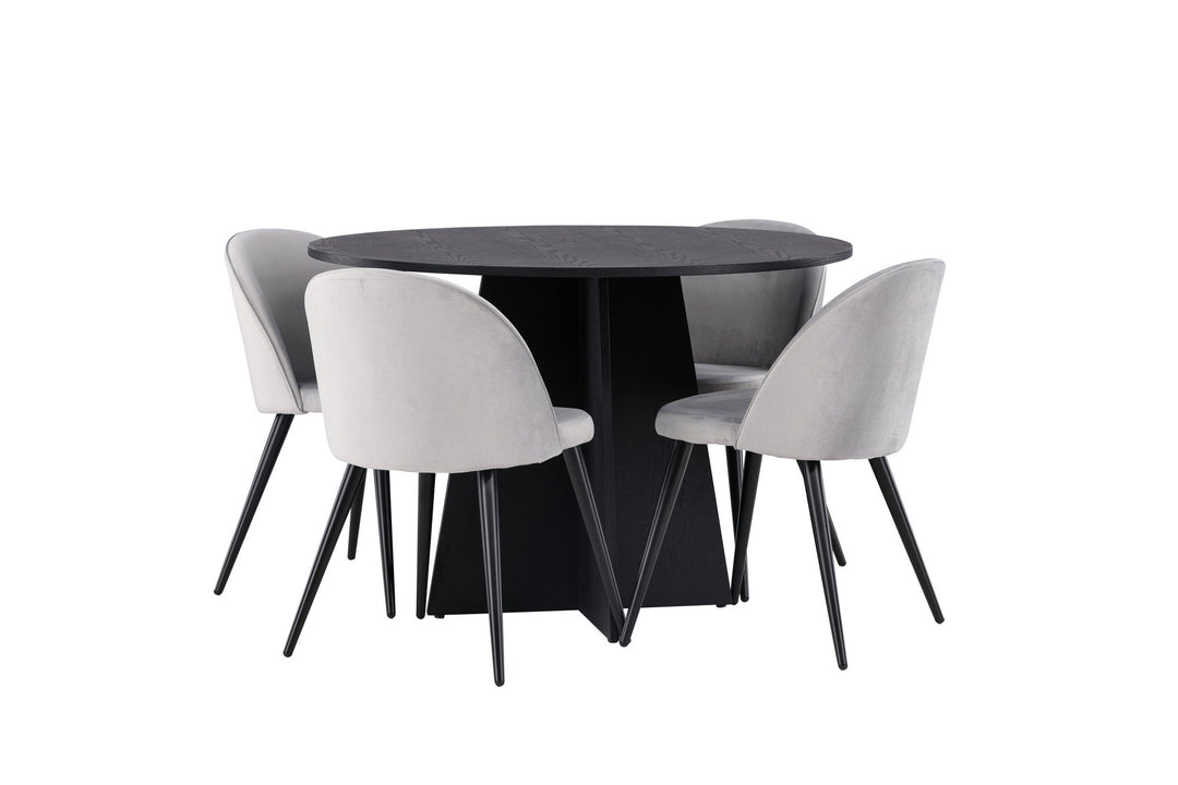 Venture Home Bootcut Round Dining Table - Black / Black Fanéer +Velvet Dining Chair - Light Grey / Black _4