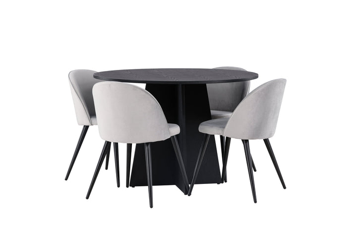 Venture Home Bootcut Round Dining Table - Black / Black Fanéer +Velvet Dining Chair - Light Grey / Black _4