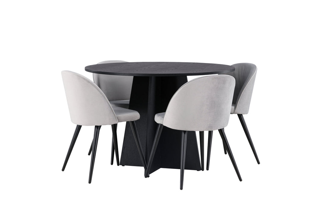 Venture Home Bootcut Round Dining Table - Black / Black Fanéer +Velvet Dining Chair - Light Grey / Black _4