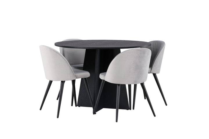 Venture Home Bootcut Round Dining Table - Black / Black Fanéer +Velvet Dining Chair - Light Grey / Black _4