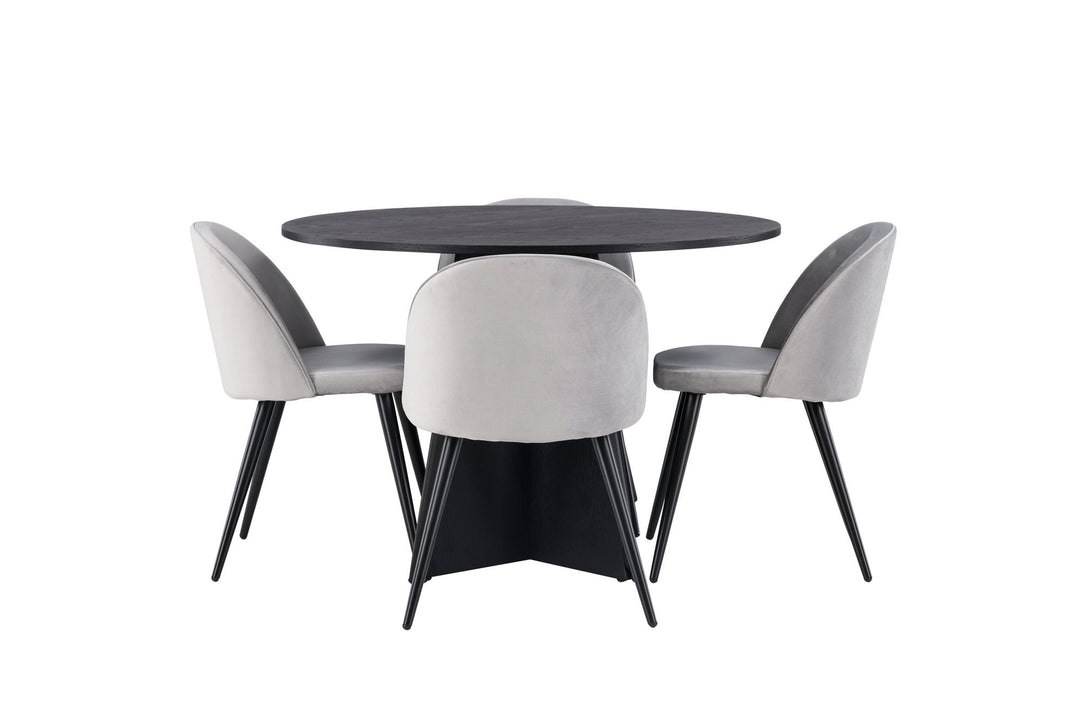 Venture Home Bootcut Round Dining Table - Black / Black Fanéer +Velvet Dining Chair - Light Grey / Black _4