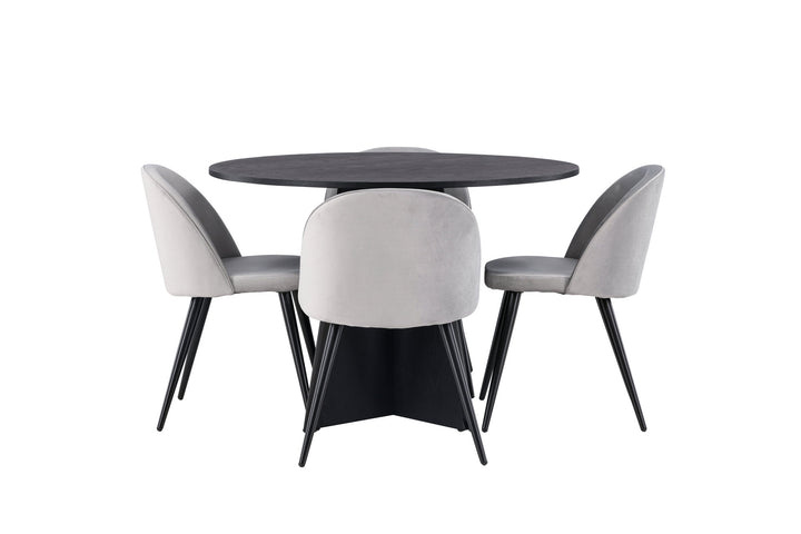 Venture Home Bootcut Round Dining Table - Black / Black Fanéer +Velvet Dining Chair - Light Grey / Black _4