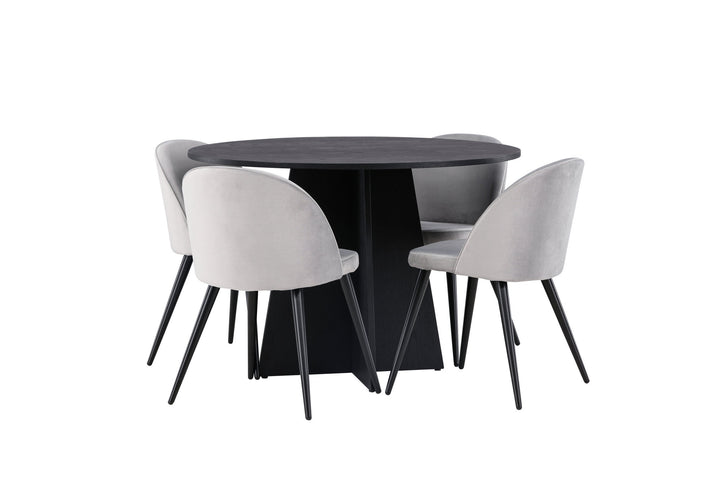 Venture Home Bootcut Round Dining Table - Black / Black Fanéer +Velvet Dining Chair - Light Grey / Black _4