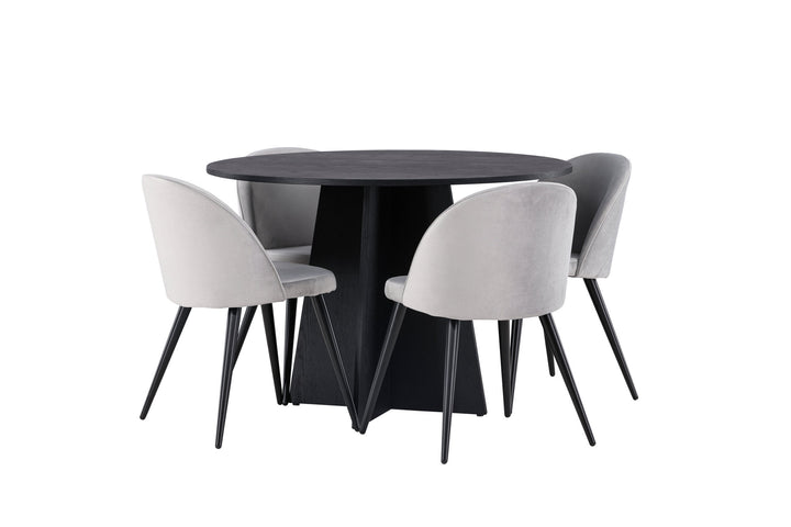 Venture Home Bootcut Round Dining Table - Black / Black Fanéer +Velvet Dining Chair - Light Grey / Black _4