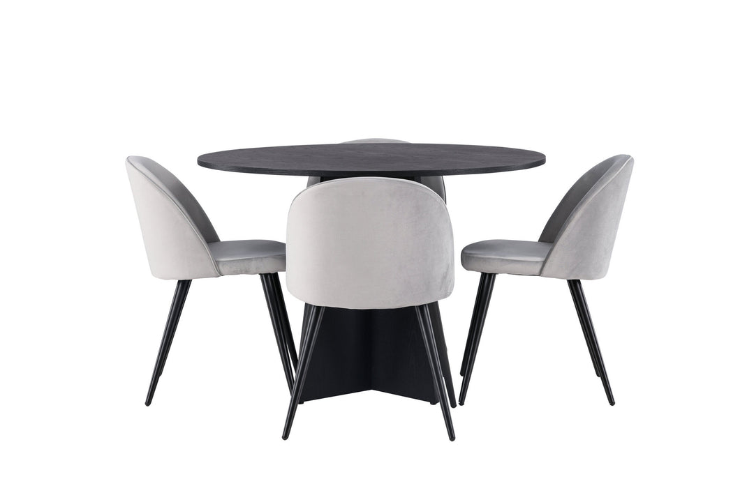 Venture Home Bootcut Round Dining Table - Black / Black Fanéer +Velvet Dining Chair - Light Grey / Black _4