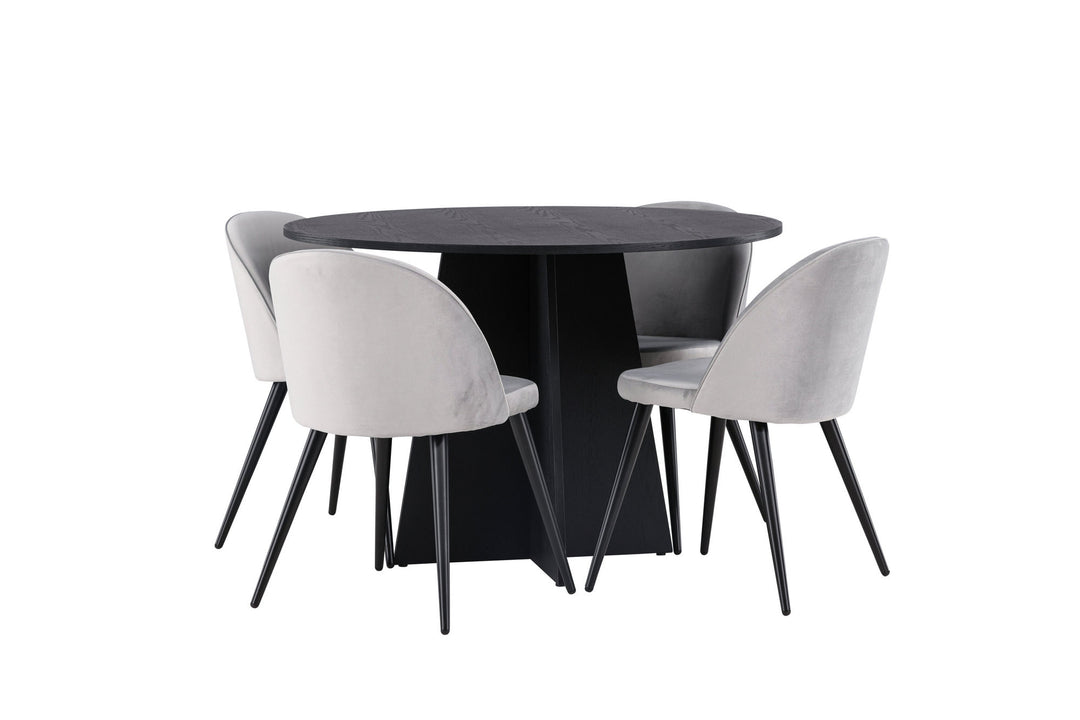 Venture Home Bootcut Round Dining Table - Black / Black Fanéer +Velvet Dining Chair - Light Grey / Black _4
