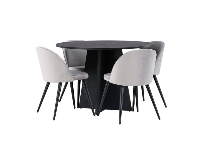 Venture Home Bootcut Round Dining Table - Black / Black Fanéer +Velvet Dining Chair - Light Grey / Black _4