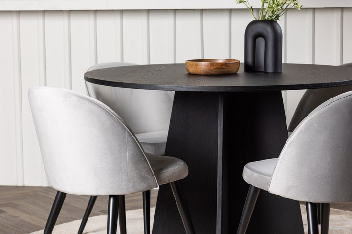 Venture Home Bootcut Round Dining Table - Black / Black Fanéer +Velvet Dining Chair - Light Grey / Black _4
