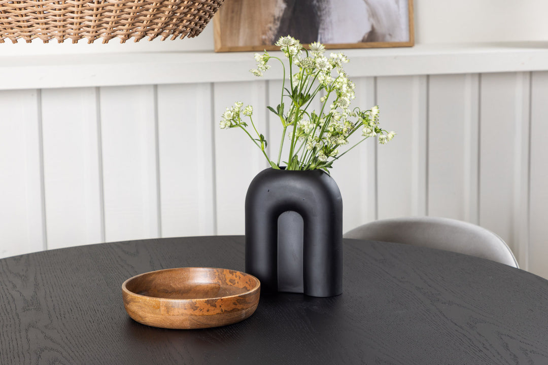 Venture Home Bootcut Round Dining Table - Black / Black Fanéer +Velvet Dining Chair - Light Grey / Black _4