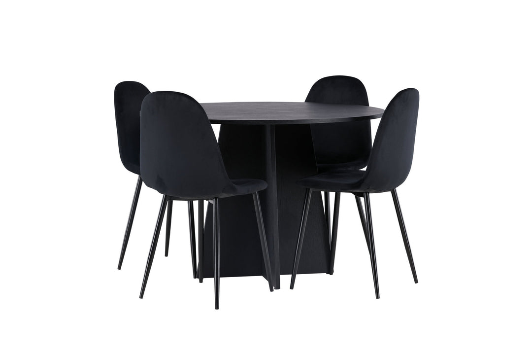 Venture Home Bootcut Round Dining Table - Black / Black Fanéer +Polar Dining Chair - Black legs / Black Velvet _4