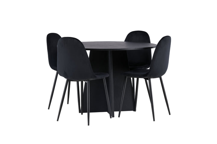 Venture Home Bootcut Round Dining Table - Black / Black Fanéer +Polar Dining Chair - Black legs / Black Velvet _4