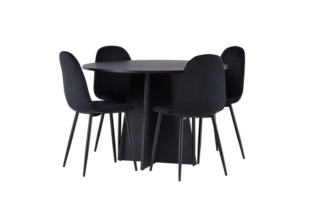 Venture Home Bootcut Round Dining Table - Black / Black Fanéer +Polar Dining Chair - Black legs / Black Velvet _4