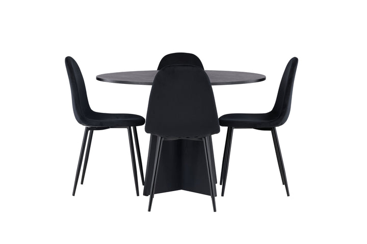 Venture Home Bootcut Round Dining Table - Black / Black Fanéer +Polar Dining Chair - Black legs / Black Velvet _4