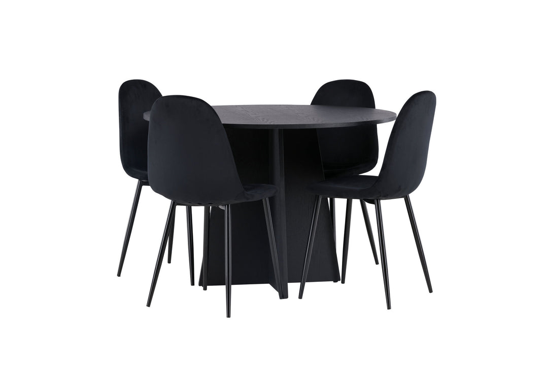 Venture Home Bootcut Round Dining Table - Black / Black Fanéer +Polar Dining Chair - Black legs / Black Velvet _4