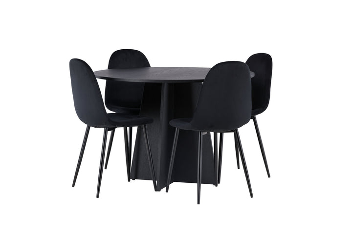 Venture Home Bootcut Round Dining Table - Black / Black Fanéer +Polar Dining Chair - Black legs / Black Velvet _4