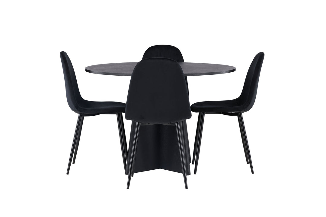 Venture Home Bootcut Round Dining Table - Black / Black Fanéer +Polar Dining Chair - Black legs / Black Velvet _4