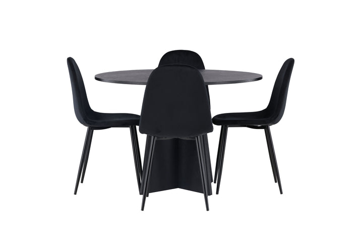 Venture Home Bootcut Round Dining Table - Black / Black Fanéer +Polar Dining Chair - Black legs / Black Velvet _4