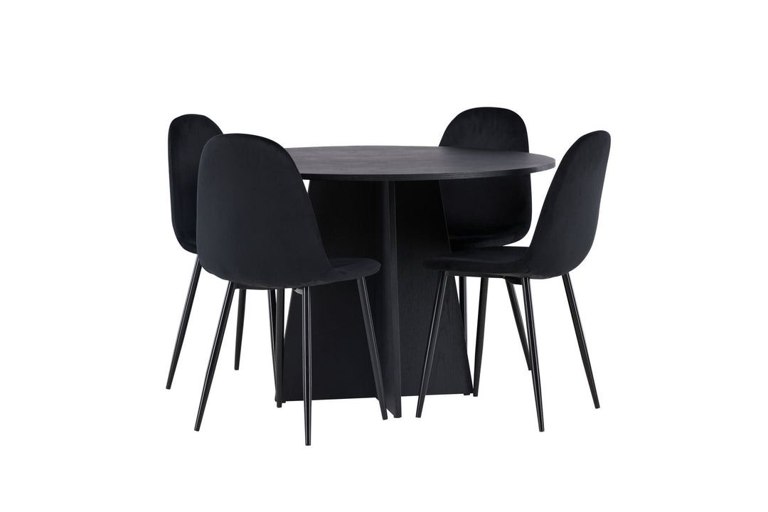 Venture Home Bootcut Round Dining Table - Black / Black Fanéer +Polar Dining Chair - Black legs / Black Velvet _4