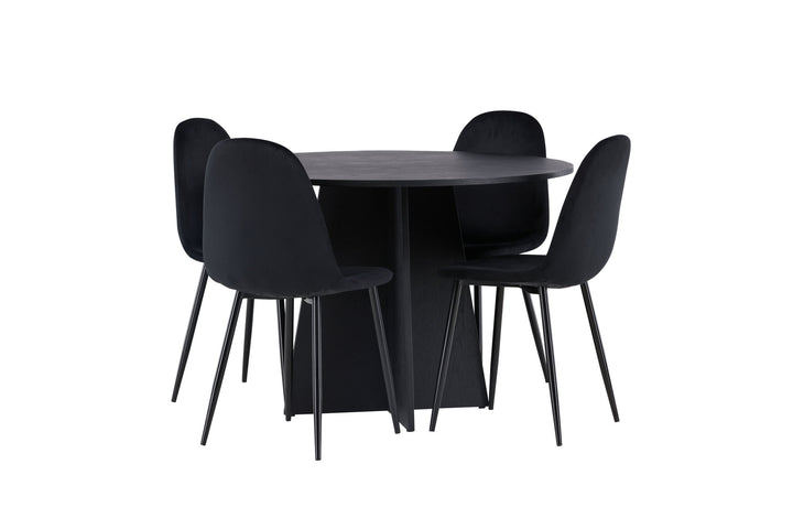 Venture Home Bootcut Round Dining Table - Black / Black Fanéer +Polar Dining Chair - Black legs / Black Velvet _4