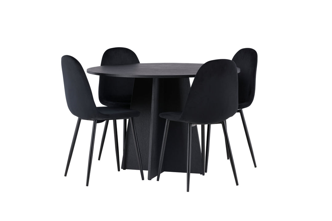 Venture Home Bootcut Round Dining Table - Black / Black Fanéer +Polar Dining Chair - Black legs / Black Velvet _4