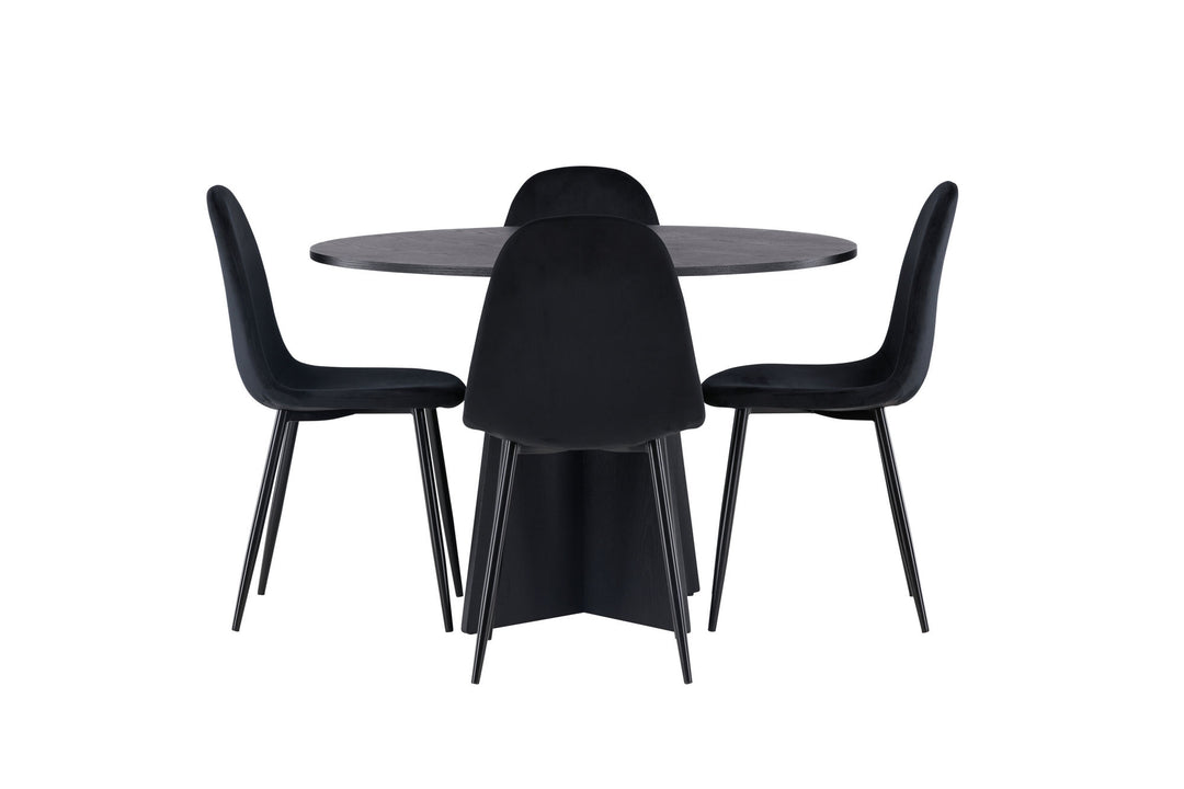Venture Home Bootcut Round Dining Table - Black / Black Fanéer +Polar Dining Chair - Black legs / Black Velvet _4