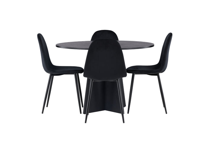 Venture Home Bootcut Round Dining Table - Black / Black Fanéer +Polar Dining Chair - Black legs / Black Velvet _4