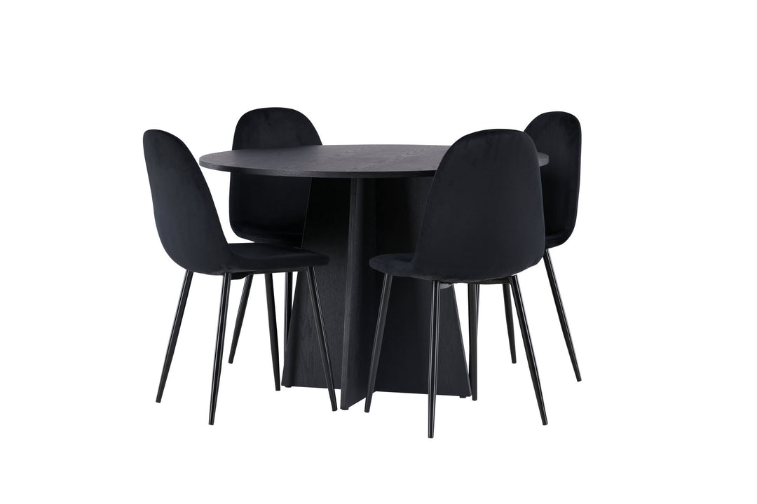 Venture Home Bootcut Round Dining Table - Black / Black Fanéer +Polar Dining Chair - Black legs / Black Velvet _4