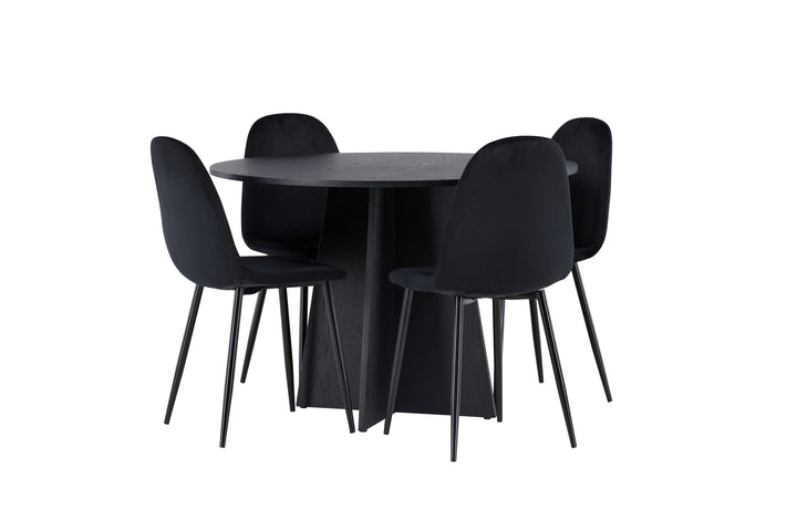 Venture Home Bootcut Round Dining Table - Black / Black Fanéer +Polar Dining Chair - Black legs / Black Velvet _4