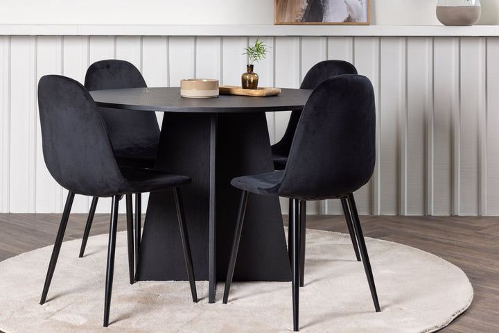 Venture Home Bootcut Round Dining Table - Black / Black Fanéer +Polar Dining Chair - Black legs / Black Velvet _4