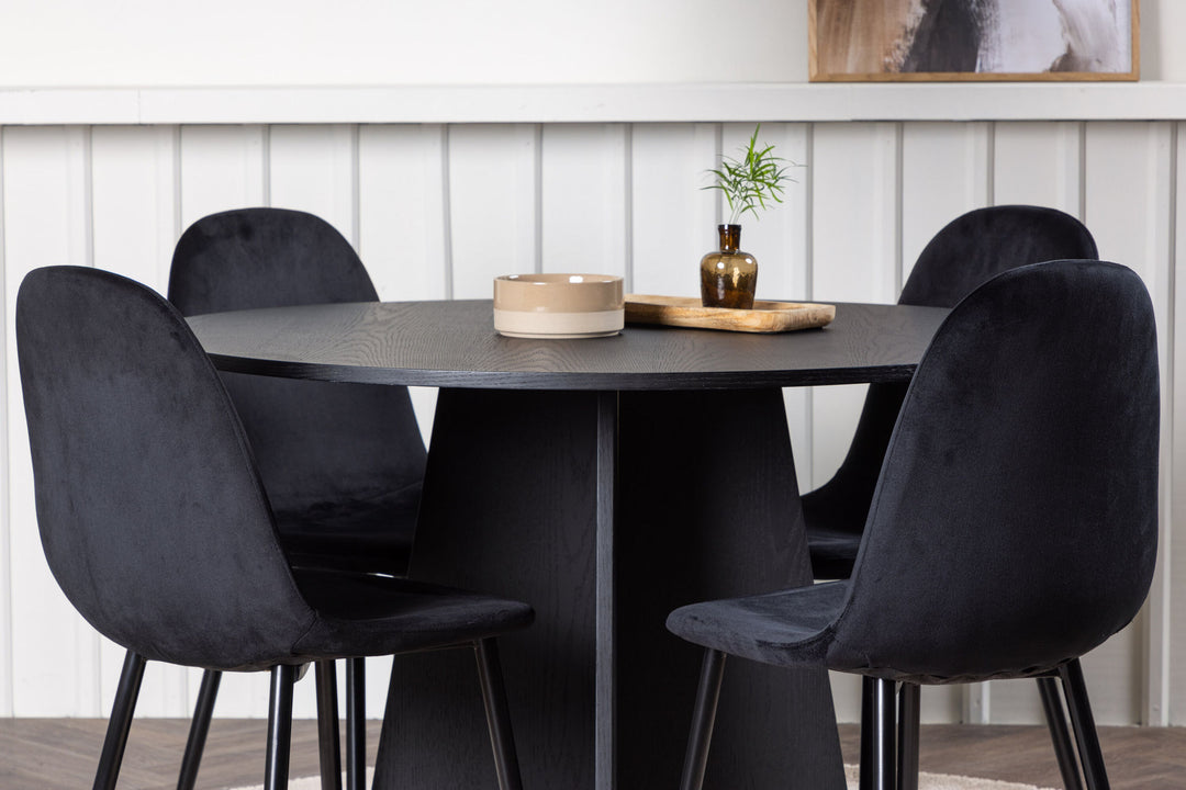 Venture Home Bootcut Round Dining Table - Black / Black Fanéer +Polar Dining Chair - Black legs / Black Velvet _4