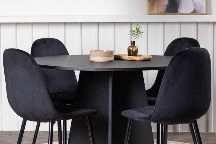 Venture Home Bootcut Round Dining Table - Black / Black Fanéer +Polar Dining Chair - Black legs / Black Velvet _4