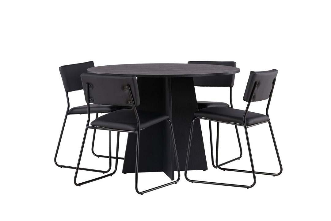 Venture Home Bootcut Round Dining Table - Black / Black Fanéer +Kenth Chair - Black / Black PU _4