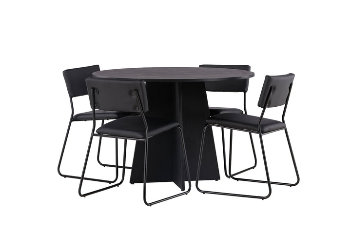Venture Home Bootcut Round Dining Table - Black / Black Fanéer +Kenth Chair - Black / Black PU _4