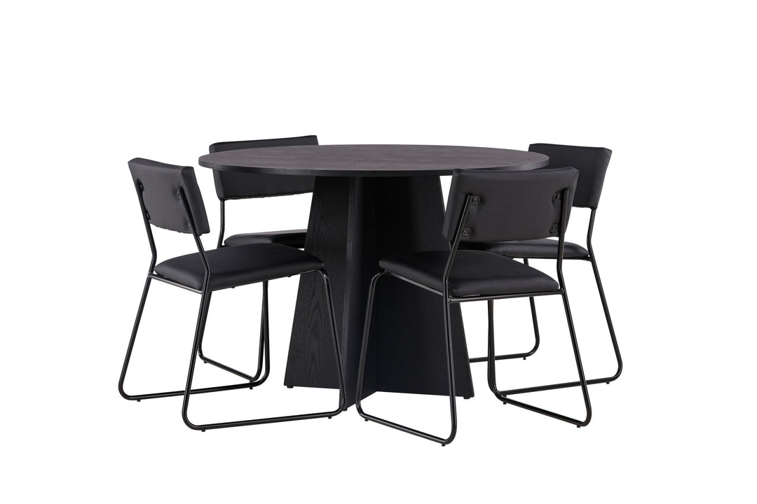 Venture Home Bootcut Round Dining Table - Black / Black Fanéer +Kenth Chair - Black / Black PU _4