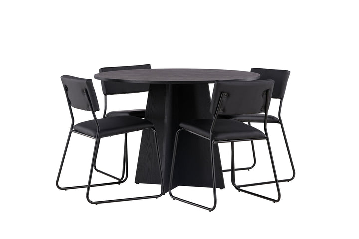Venture Home Bootcut Round Dining Table - Black / Black Fanéer +Kenth Chair - Black / Black PU _4
