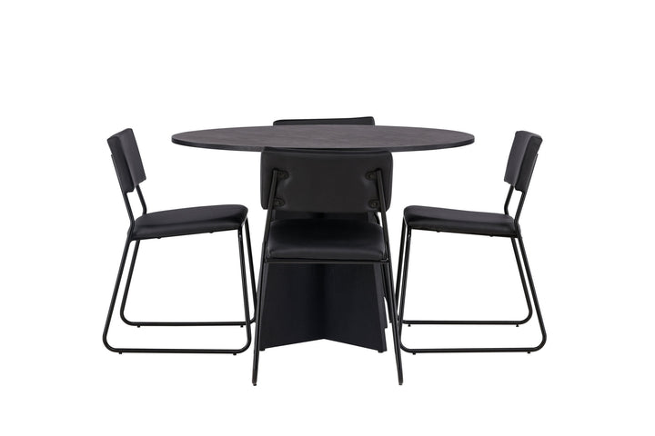 Venture Home Bootcut Round Dining Table - Black / Black Fanéer +Kenth Chair - Black / Black PU _4