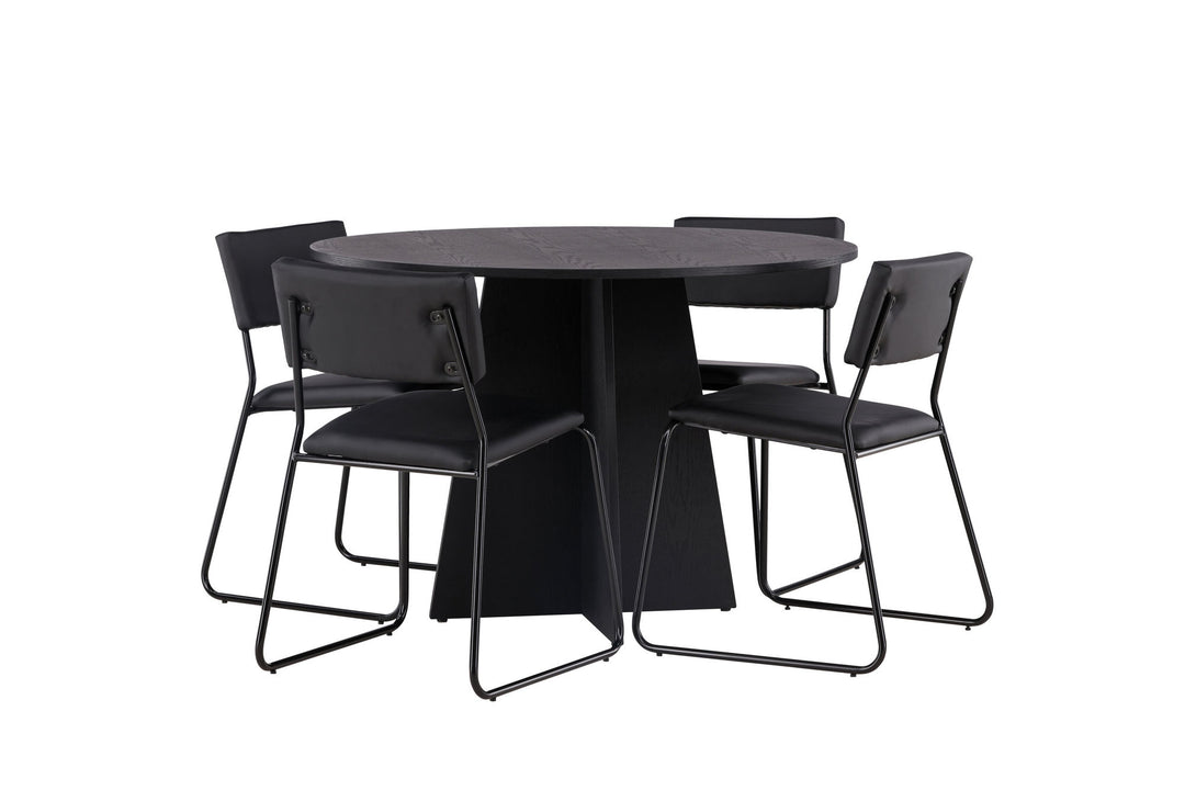 Venture Home Bootcut Round Dining Table - Black / Black Fanéer +Kenth Chair - Black / Black PU _4
