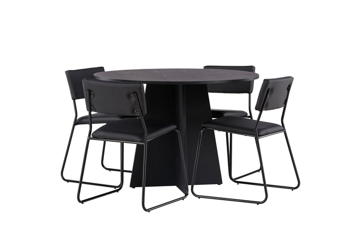 Venture Home Bootcut Round Dining Table - Black / Black Fanéer +Kenth Chair - Black / Black PU _4