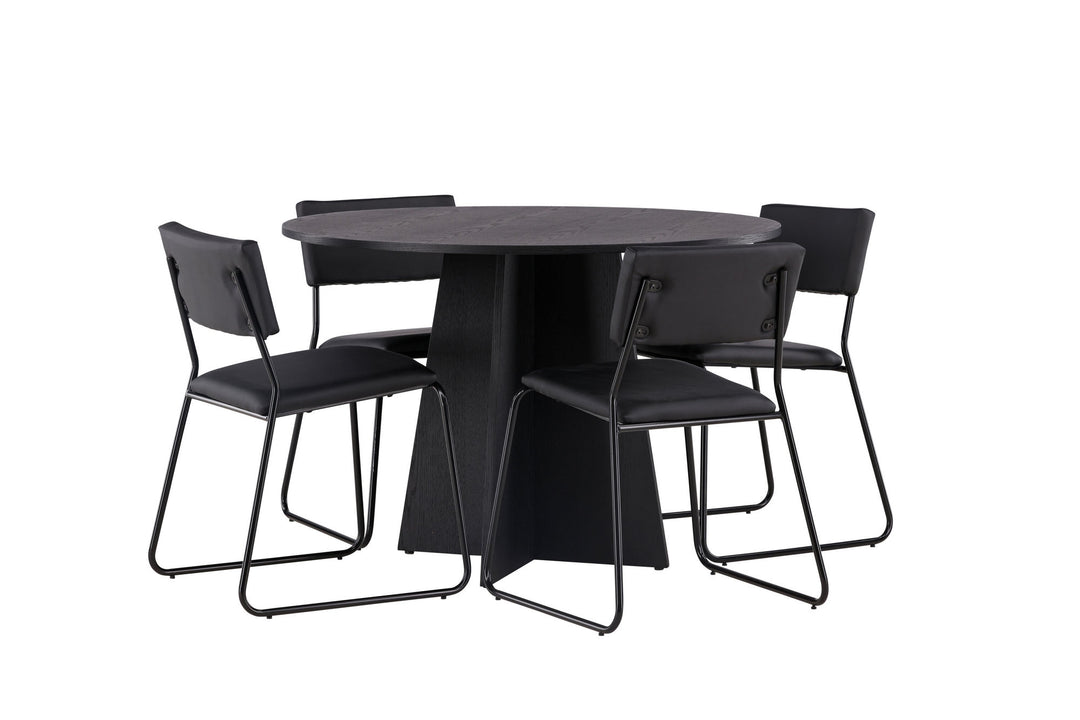 Venture Home Bootcut Round Dining Table - Black / Black Fanéer +Kenth Chair - Black / Black PU _4