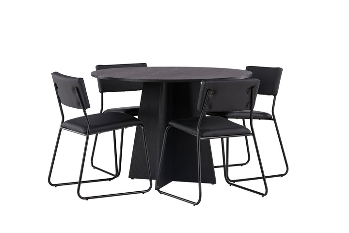Venture Home Bootcut Round Dining Table - Black / Black Fanéer +Kenth Chair - Black / Black PU _4