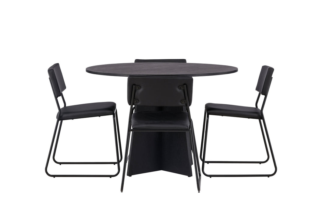 Venture Home Bootcut Round Dining Table - Black / Black Fanéer +Kenth Chair - Black / Black PU _4