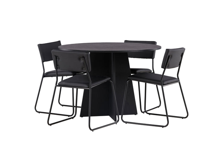 Venture Home Bootcut Round Dining Table - Black / Black Fanéer +Kenth Chair - Black / Black PU _4