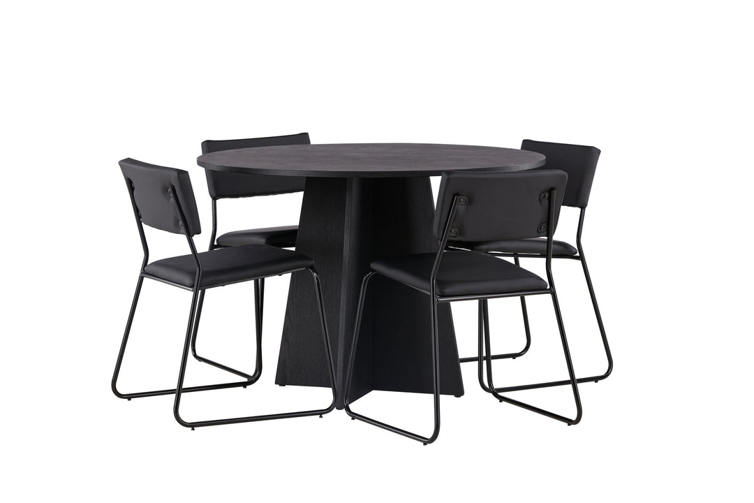 Venture Home Bootcut Round Dining Table - Black / Black Fanéer +Kenth Chair - Black / Black PU _4