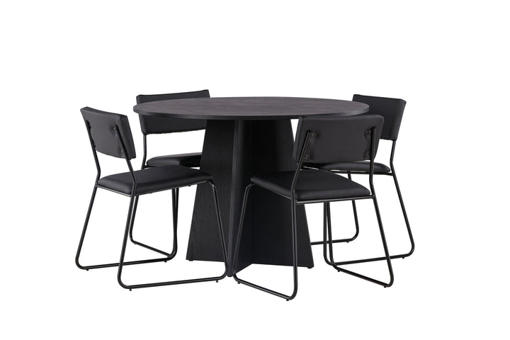 Venture Home Bootcut Round Dining Table - Black / Black Fanéer +Kenth Chair - Black / Black PU _4