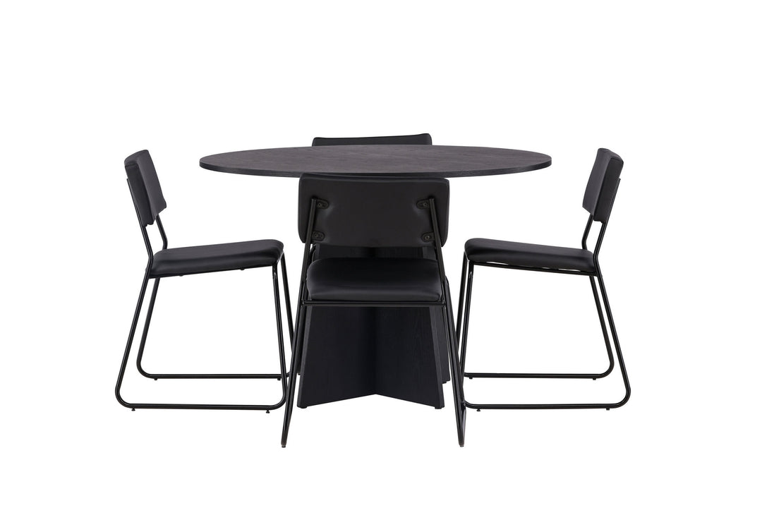 Venture Home Bootcut Round Dining Table - Black / Black Fanéer +Kenth Chair - Black / Black PU _4
