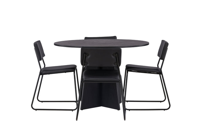 Venture Home Bootcut Round Dining Table - Black / Black Fanéer +Kenth Chair - Black / Black PU _4