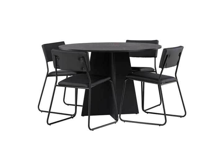 Venture Home Bootcut Round Dining Table - Black / Black Fanéer +Kenth Chair - Black / Black PU _4