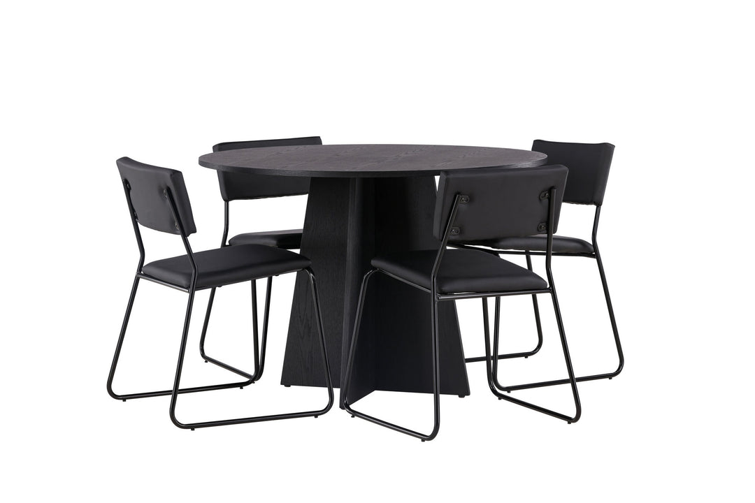 Venture Home Bootcut Round Dining Table - Black / Black Fanéer +Kenth Chair - Black / Black PU _4