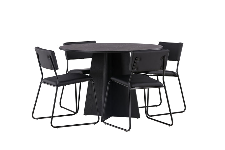 Venture Home Bootcut Round Dining Table - Black / Black Fanéer +Kenth Chair - Black / Black PU _4
