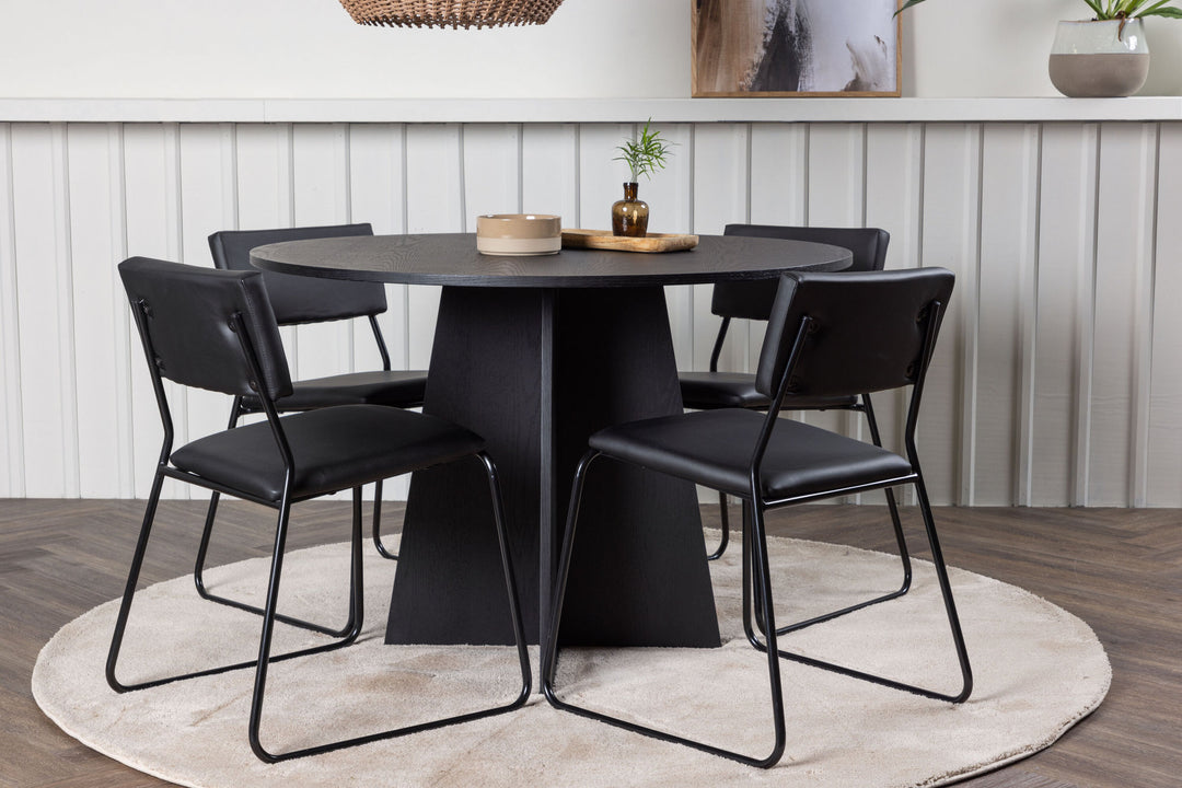 Venture Home Bootcut Round Dining Table - Black / Black Fanéer +Kenth Chair - Black / Black PU _4